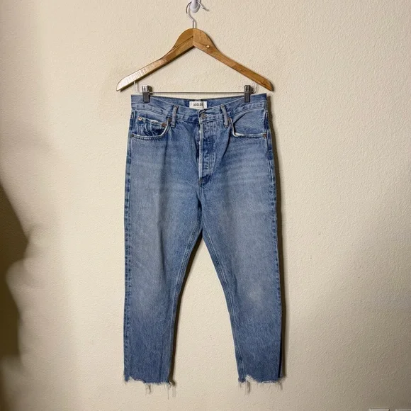 Agolde Riley Crop High Rise Straight Jeans Haven Womens Blue Size 29 - Picture 3 of 8